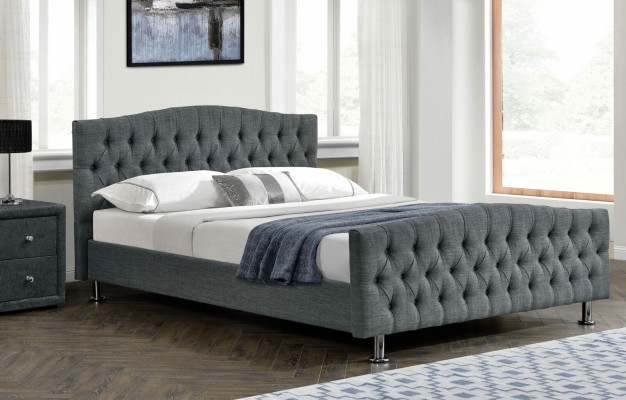 Diseñador de dormitorio Chesterfield Cama doble gris Camas de lujo