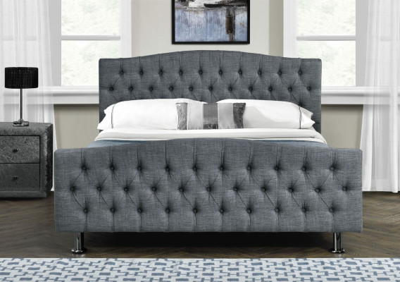 Diseñador de dormitorio Chesterfield Cama doble gris Camas de lujo