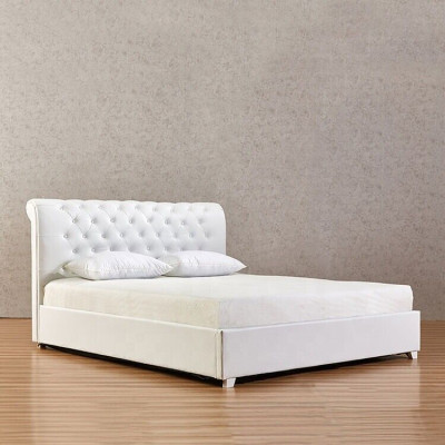 Cama de diseñador Chesterfield para dormitorio tapizada en cuero artificial 140/160/180/200 cm