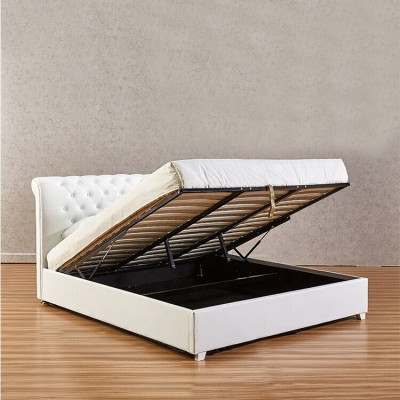 Cama de diseñador Chesterfield para dormitorio tapizada en cuero artificial 140/160/180/200 cm