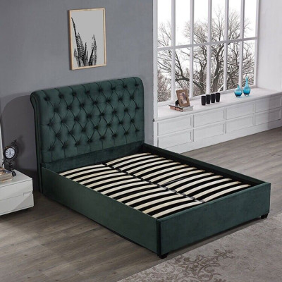 Moderna cama doble Chesterfield verde de diseño camas de lujo.
