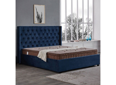 Dormitorio azul real cama acolchada camas dobles diseño Chesterfield
