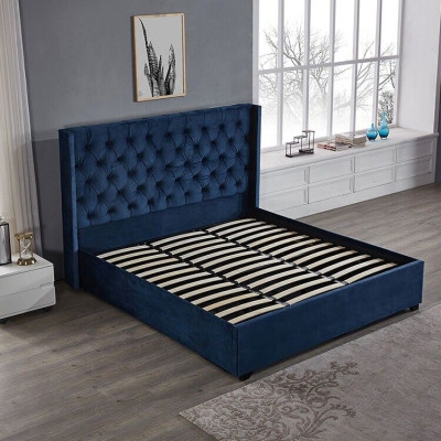 Dormitorio azul real cama acolchada camas dobles diseño Chesterfield