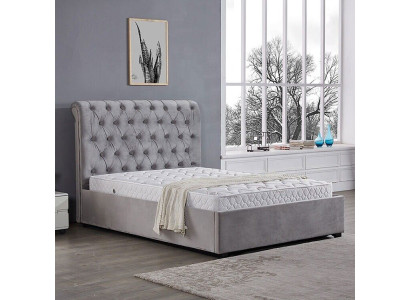 Dormitorio gris real cama tapizada camas diseño Chesterfield textil