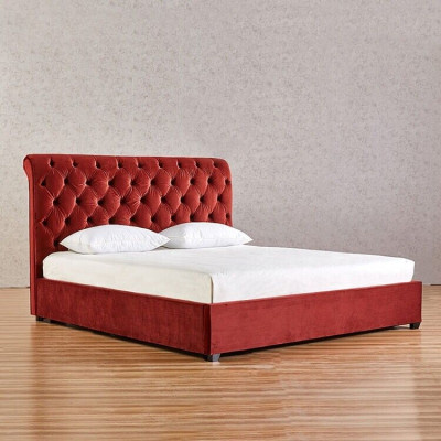 Habitación real roja Dormitorio Chesterfield Cama doble Camas tapizadas Diseño de lujo