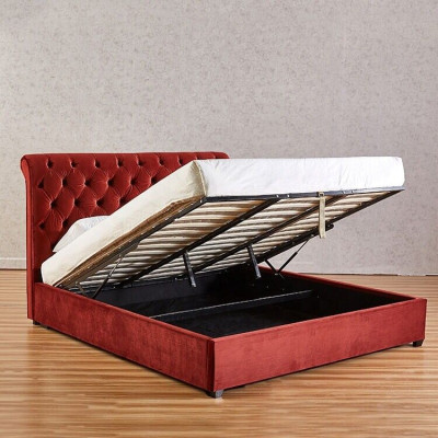 Habitación real roja Dormitorio Chesterfield Cama doble Camas tapizadas Diseño de lujo