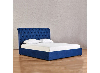 Cama doble Chesterfield azul para dormitorio de lujo, muebles tapizados.