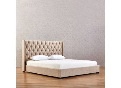 Dormitorio beige camas acolchadas cama Chesterfield textil tela nuevo