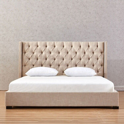 Dormitorio beige camas acolchadas cama Chesterfield textil tela nuevo