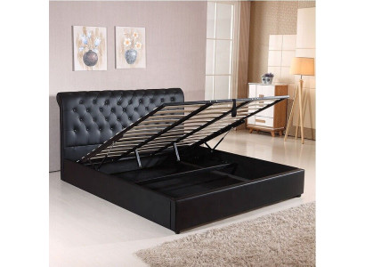Cama tapizada de lujo Chesterfield en negro diseño de cama doble de diseñador.
