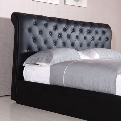 Cama tapizada de lujo Chesterfield en negro diseño de cama doble de diseñador.