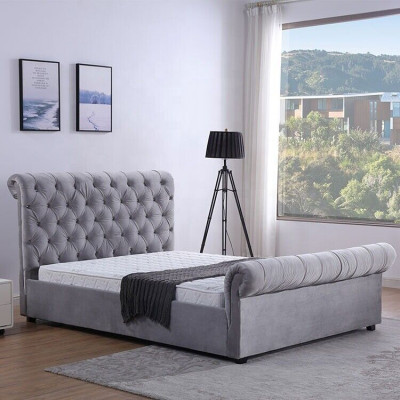 Diseño Chesterfield Cama Textil Tapizado Cuero Hotel Camas Dormitorio Nuevo Terciopelo