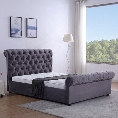 Diseño cama Chesterfield textil cuero camas de hotel dormitorio nuevo terciopelo tapizado.