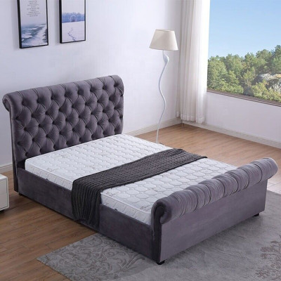 Diseño cama Chesterfield textil cuero camas de hotel dormitorio nuevo terciopelo tapizado.
