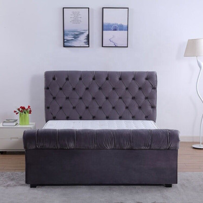 Diseño cama Chesterfield textil cuero camas de hotel dormitorio nuevo terciopelo tapizado.