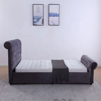 Diseño cama Chesterfield textil cuero camas de hotel dormitorio nuevo terciopelo tapizado.