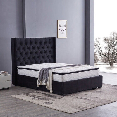 Moderna cama de lujo Chesterfield negra textil camas dobles.