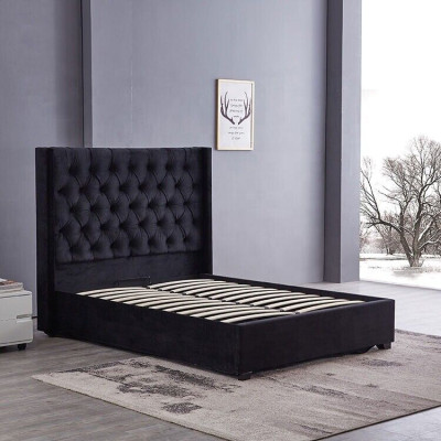 Moderna cama de lujo Chesterfield negra textil camas dobles.