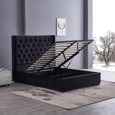 Moderna cama de lujo Chesterfield negra textil camas dobles.