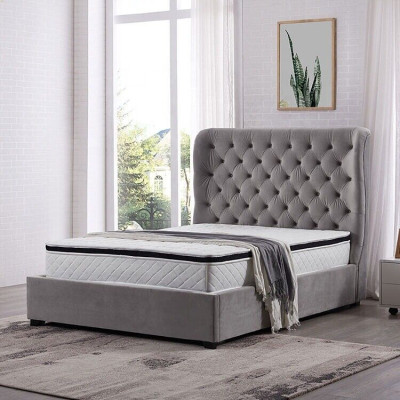 Lujo cama doble de diseñador gris tapizado muebles de cama