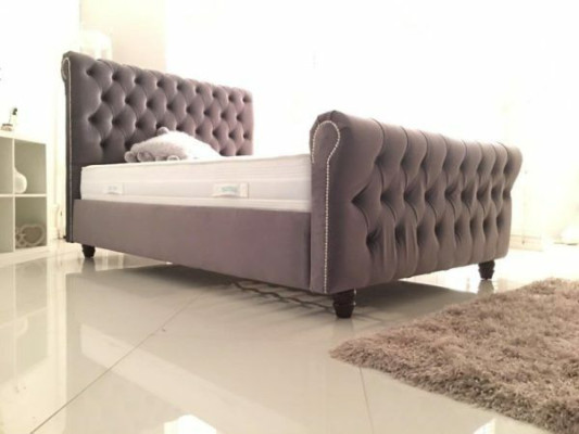 Chesterfield Bett Diseño Dormitorio Cama inglesa 200x200cm Tapiz Textil
