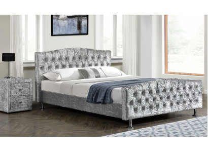 Sofá Chesterfield cama doble de lujo gris dormitorio camas de diseñador.