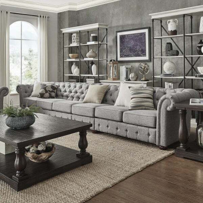 Chesterfield Sala de estar Muebles tapizados Sofá Sofá de cinco plazas Textil