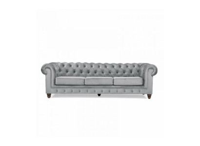 Chesterfield de 5 plazas Sofá clásico de lujo de tela de cuero plateado.