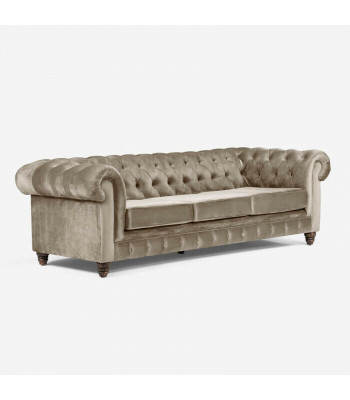 Chesterfield de 5 plazas Sofá clásico de lujo de tela de cuero plateado.