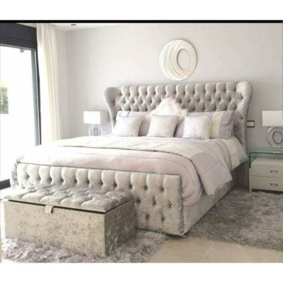 Cama Chesterfield blanca Dormitorio Camas Textil Cuero Hotel Lujo