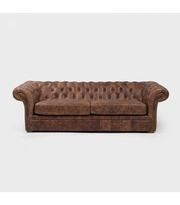 Braun Chesterfield 3 plazas Clásico sofá de lujo barroco de tela de cuero estilo de sofá.