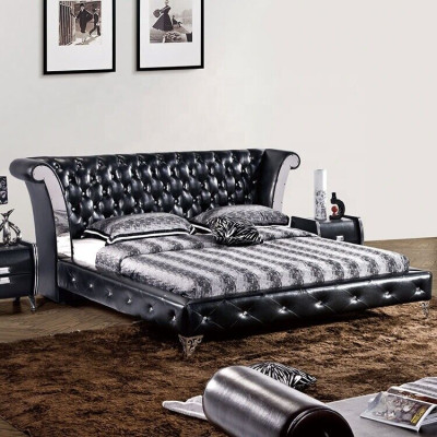 Acero inoxidable de lujo cama de cuero Chesterfield capitoné cama doble diseño camas hotel