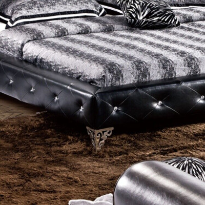 Acero inoxidable de lujo cama de cuero Chesterfield capitoné cama doble diseño camas hotel