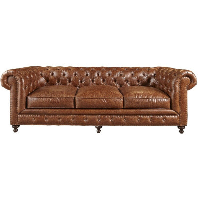Sofá de lujo de 3 plazas Chesterfield de diseñador en color marrón.