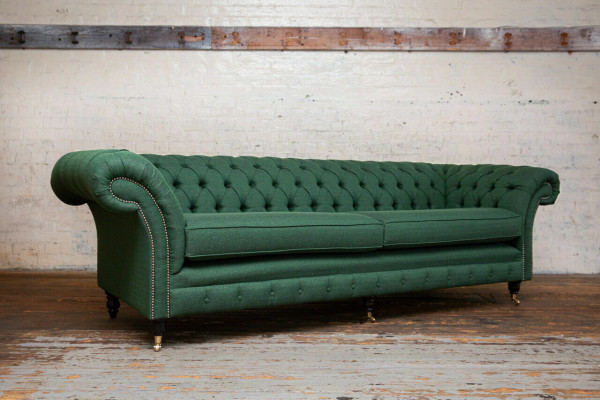 Sofá Chesterfield de botones Sofás de 4 plazas Tapizado en tela para salón Muebles de salón