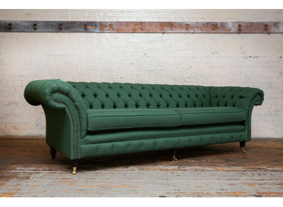 Sofá Chesterfield de botones Sofás de 4 plazas Tapizado en tela para salón Muebles de salón