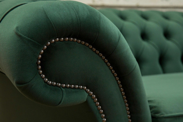 Sofá Chesterfield de tela y cuero verde con grandes cojines, asiento extra grande de 265 cm, nuevo.