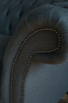Original Chesterfield Sofá de Tela y Cuero Couch Tapizado Gran Cojín de Asiento Gris 265cm