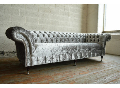 Plata Chesterfield sofá de tela de cuero acolchado grande cojín nuevo 265cm