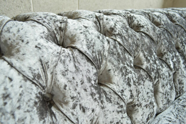 Plata Chesterfield sofá de tela de cuero acolchado grande cojín nuevo 265cm