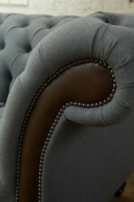 Diseño Chesterfield Sofá de 4 plazas Gris Sofá Acolchado de Cuero Sofás de Sala de Estar Nuevos