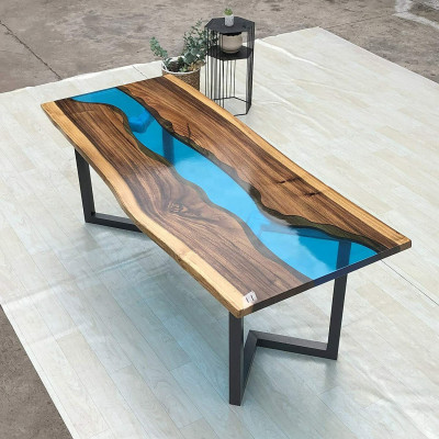 Mesita auxiliar de resina epoxi, mesa de centro, mesa de café hecha a mano de 120x60cm.