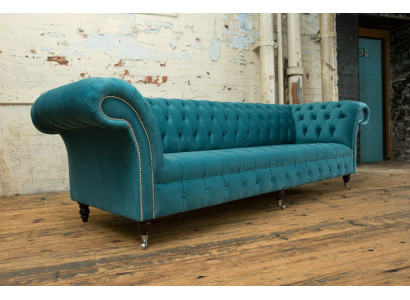 Sofá Chesterfield xxl, sofá grande, sofás de terciopelo cuero textil acolchado 4 plazas.