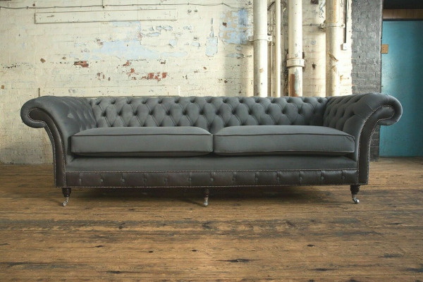 Sofá clásico Chesterfield de 4 plazas en terciopelo y cuero, diseño negro, nuevo.