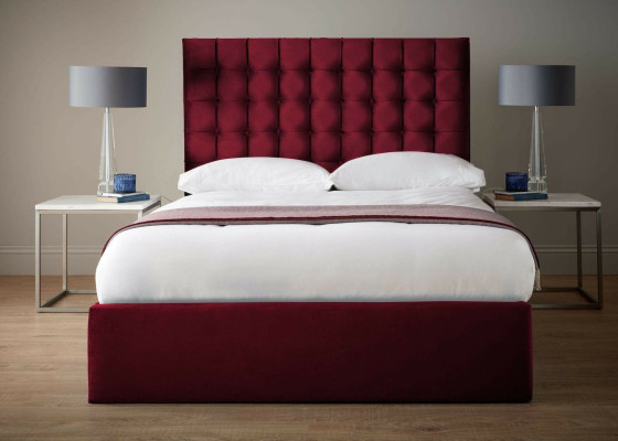 Rojo de lujo, tela de terciopelo cama doble diseño Chesterfield 160x200cm camas nuevas.