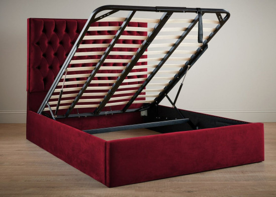 Rojo de lujo, tela de terciopelo cama doble diseño Chesterfield 160x200cm camas nuevas.