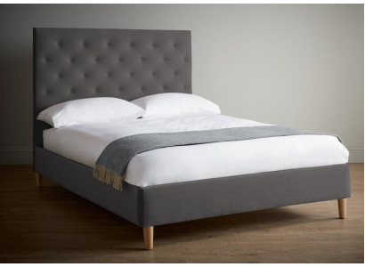 Cama tapizada diseño lujo cama doble hotel dormitorio Chesterfield gris.