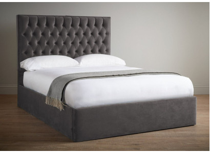 Chesterfield Gris Lujo Terciopelo Textil Cama Diseño Doble 180x200cm Camas Nuevas