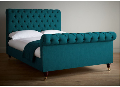 Cama doble Chesterfield de gasa de color turquesa, camas tapizadas de diseño para dormitorio.