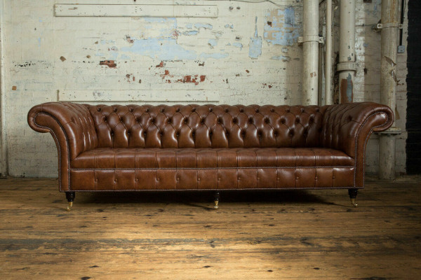 Chesterfield Sofá Marrón Sofá Tapizado de 4 Plazas Sofás de Conjunto de Asientos de Sofá 265cm